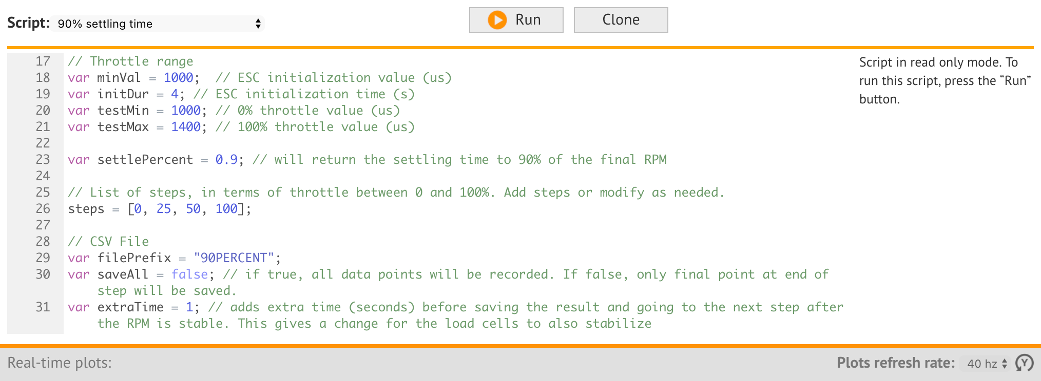 90% settling time test script for drones