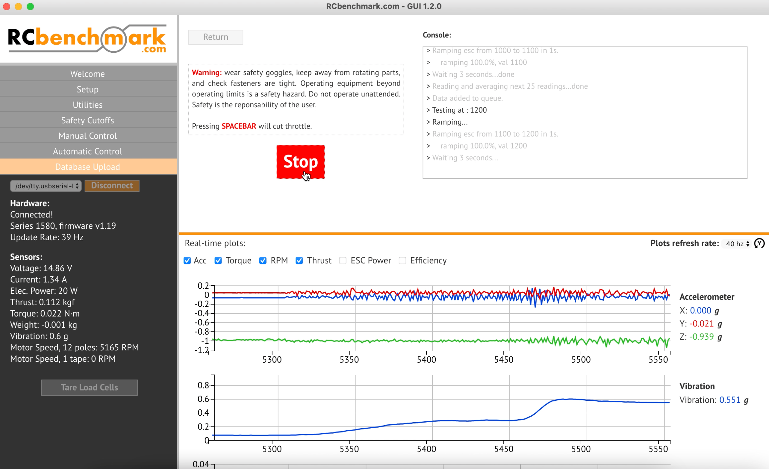 propulsion test in progress with automated test script