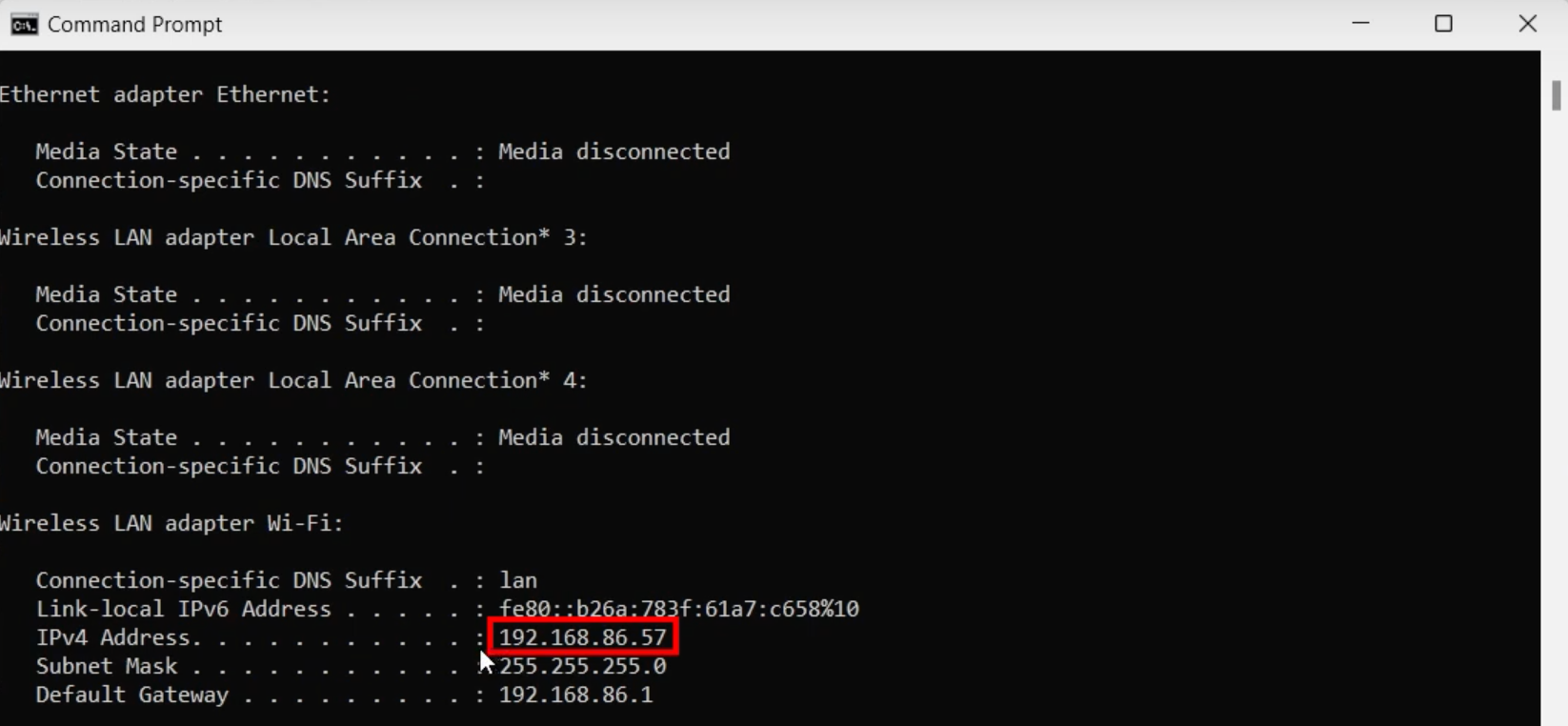 how to find computer IP address