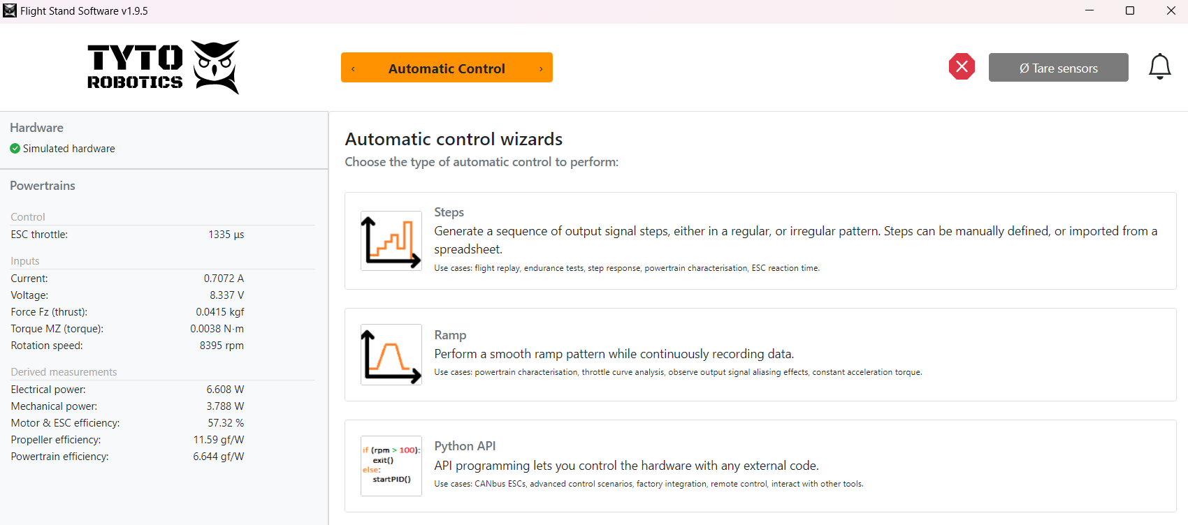 step or manual test with thrust stand